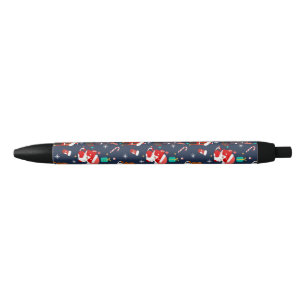 Festive Cartoon Santa Cat Celebration Black Ink Pen