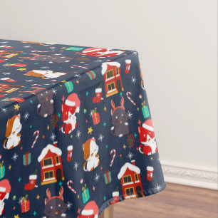 Festive Cartoon Santa Cat Celebration Tablecloth
