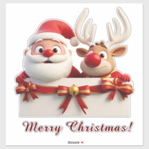 Festive Cartoon Santa Claus and Reindeer