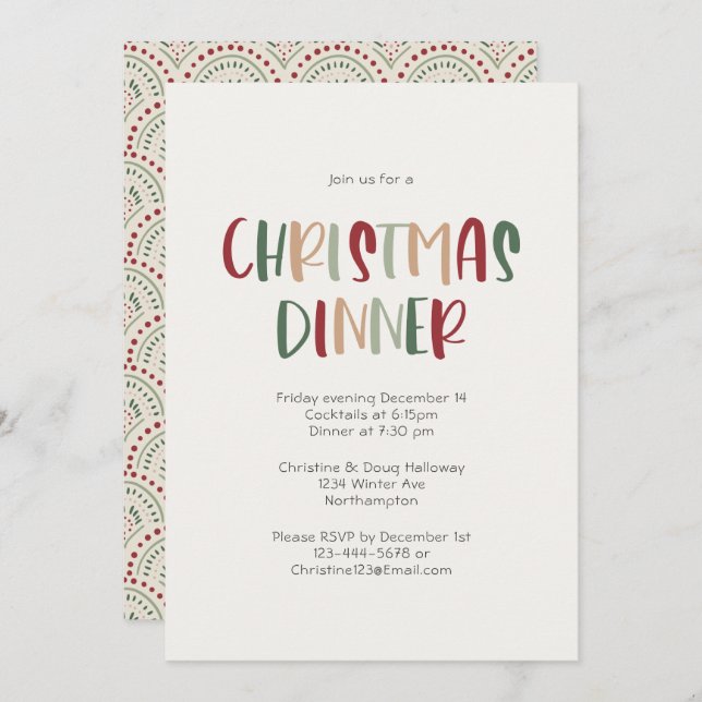 Festive Casual Colourful Christmas Dinner Party Invitation (Front/Back)