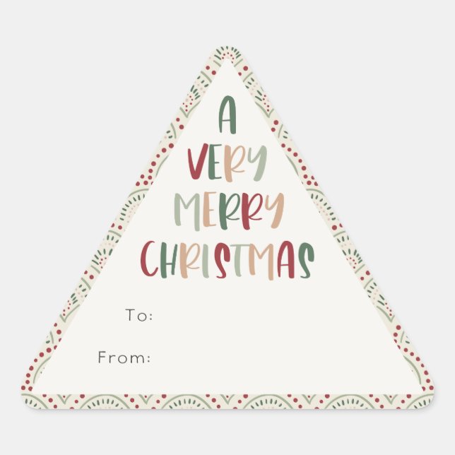 Festive Casual Colourful Very Merry Christmas Gift Triangle Sticker (Front)