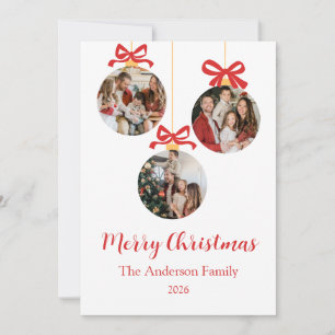 Festive Casual Merry Christmas Ornament Photo Red  Holiday Card