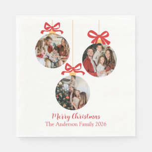 Festive Casual Merry Christmas Ornament Photo Red Napkin