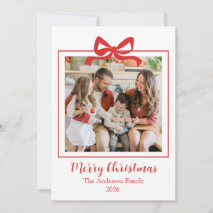 Festive Casual Merry Christmas Photo Red Card