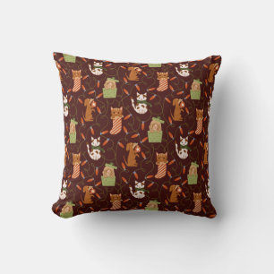 Festive Cat Dog Christmas Lights Holiday Red Cushion