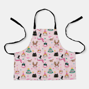 Festive Cat Faces in Holiday Hats Pattern Apron