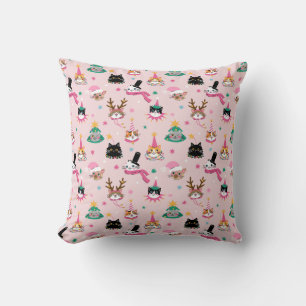Festive Cat Faces in Holiday Hats Pattern Cushion