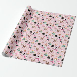 Festive Cat Faces in Holiday Hats Pattern Wrapping Paper