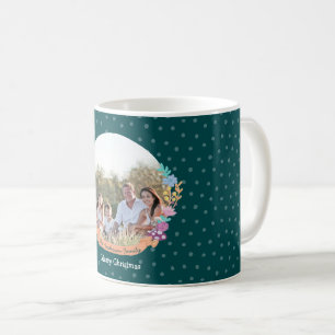 Festive cat floral wreath Christmas green photo Coffee Mug