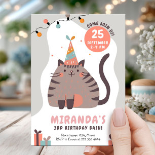 Festive Cat Hat Pastel Birthday Invitation