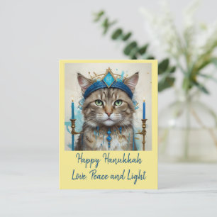 Festive Cat in Disguise Playful Hanukkah Greeting Holiday Postcard