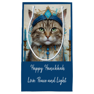 Festive Cat in Disguise Playful Hanukkah thank you Small Gift Bag