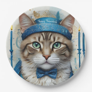 Festive Cat in Hanukkah disguise Greeting Paper Plate