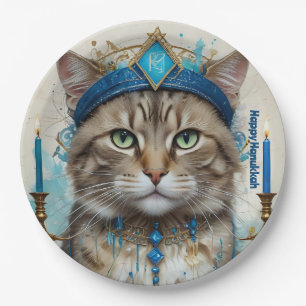 Festive Cat in Hanukkah disguise Greeting Paper Plate