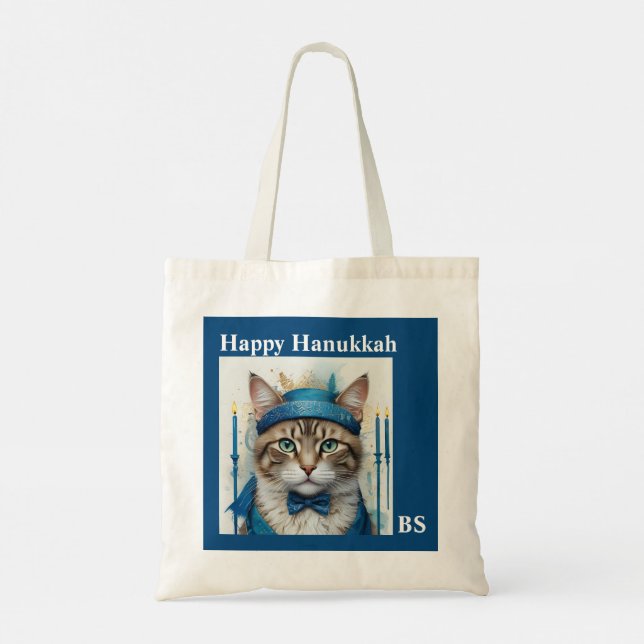 Festive Cat in playful hanukkah Disguise Tote Bag (Back)