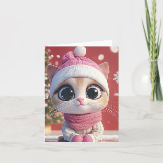 Festive Cat in Santa Hat Holiday Card