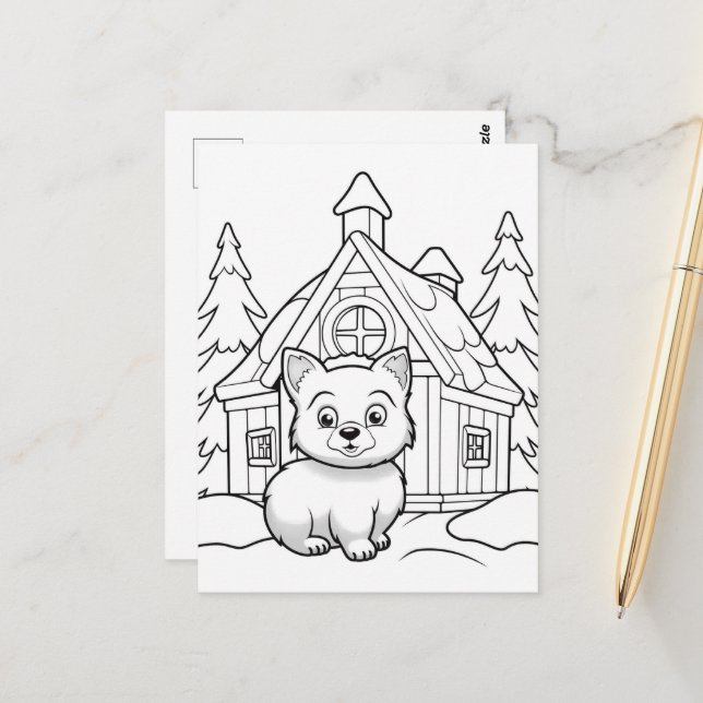 Festive cat kids colouring Postcard (Front/Back In Situ)