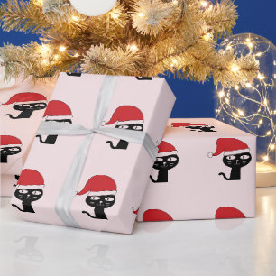 Festive Cat with a Red Santa Hat Modern Pattern Wrapping Paper