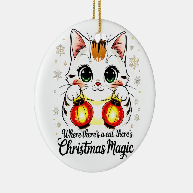 Festive Cat with Lanterns - Cute Lunar New Year Ceramic Ornament (Right)