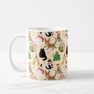 Festive Cats Christmas Pattern Coffee Mug
