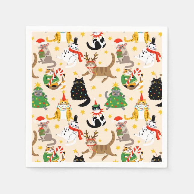 Festive Cats Christmas Pattern Napkin (Front)