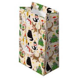 Festive Cats Christmas Pattern Small Gift Bag