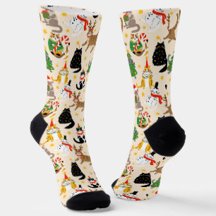 Festive Cats Christmas Pattern Socks