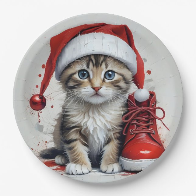 Festive Cats in Christmas Costumes - Holiday Vibes Paper Plate (Front)