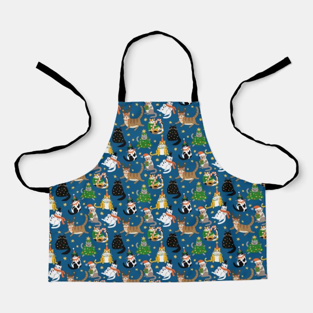 Festive Cats in Christmas Costumes Pattern Apron (Front)