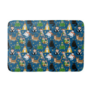Festive Cats in Christmas Costumes Pattern Bath Mat