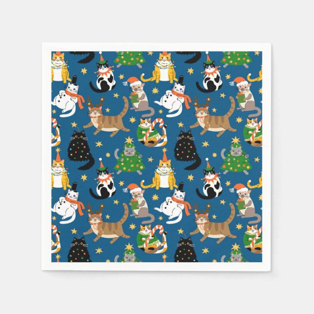 Festive Cats in Christmas Costumes Pattern Napkin (Front)