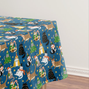 Festive Cats in Christmas Costumes Pattern Tablecloth
