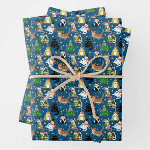 Festive Cats in Christmas Costumes Pattern Wrapping Paper Sheet