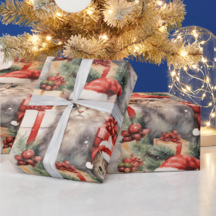 Festive cats in Santa hats and gifts Wrapping Paper