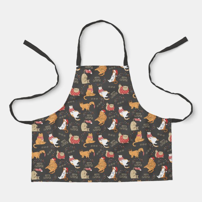 Festive Cats with Lights Christmas Pattern Apron (Front)
