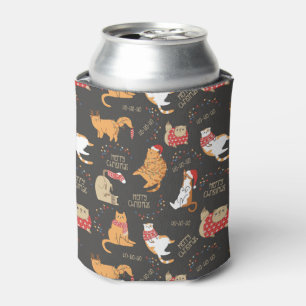 Festive Cats with Lights Christmas Pattern Can Cooler