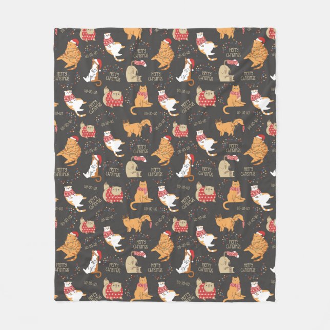 Festive Cats with Lights Christmas Pattern Fleece Blanket (Front)