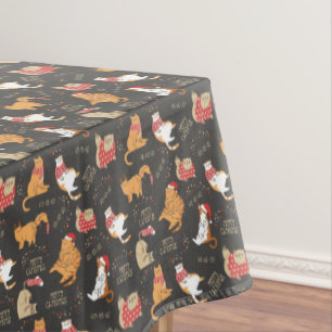 Festive Cats with Lights Christmas Pattern Tablecloth