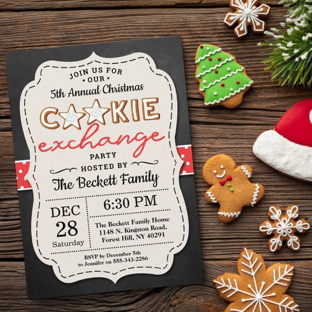 Festive Chalkboard Cookie Exchange Christmas Party Invitation (Creator Uploaded)