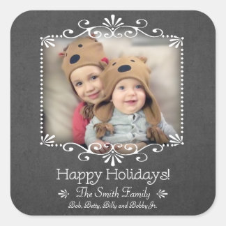 Festive Chalkboard Style Custom Photo Square Sticker