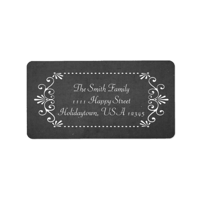 Festive Chalkboard Style Swirly Border Label (Front)