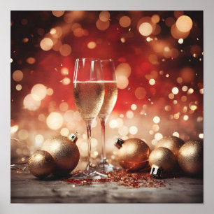 Festive champagne glass holiday poster