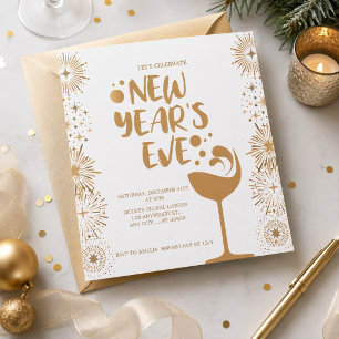 Festive Champagne & Sparkles New Year Celebration Invitation