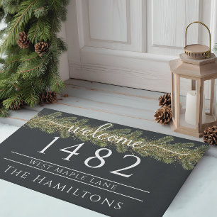 Festive charcoal grey family name address  doormat