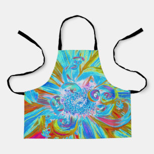 Festive Chartreuse and Blue Dahlia Flower Petals Apron