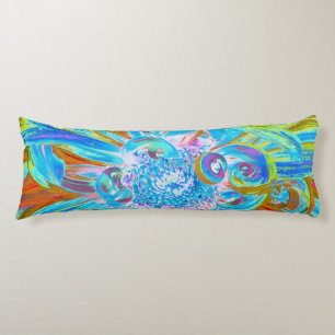Festive Chartreuse and Blue Dahlia Flower Petals Body Cushion