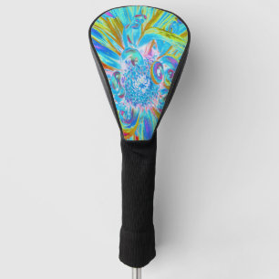 Festive Chartreuse and Blue Dahlia Flower Petals Golf Head Cover