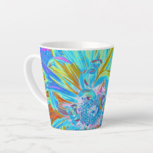 Festive Chartreuse and Blue Dahlia Flower Petals Latte Mug