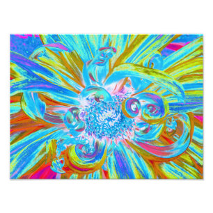 Festive Chartreuse and Blue Dahlia Flower Petals Photo Print