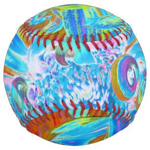 Festive Chartreuse and Blue Dahlia Flower Petals Softball